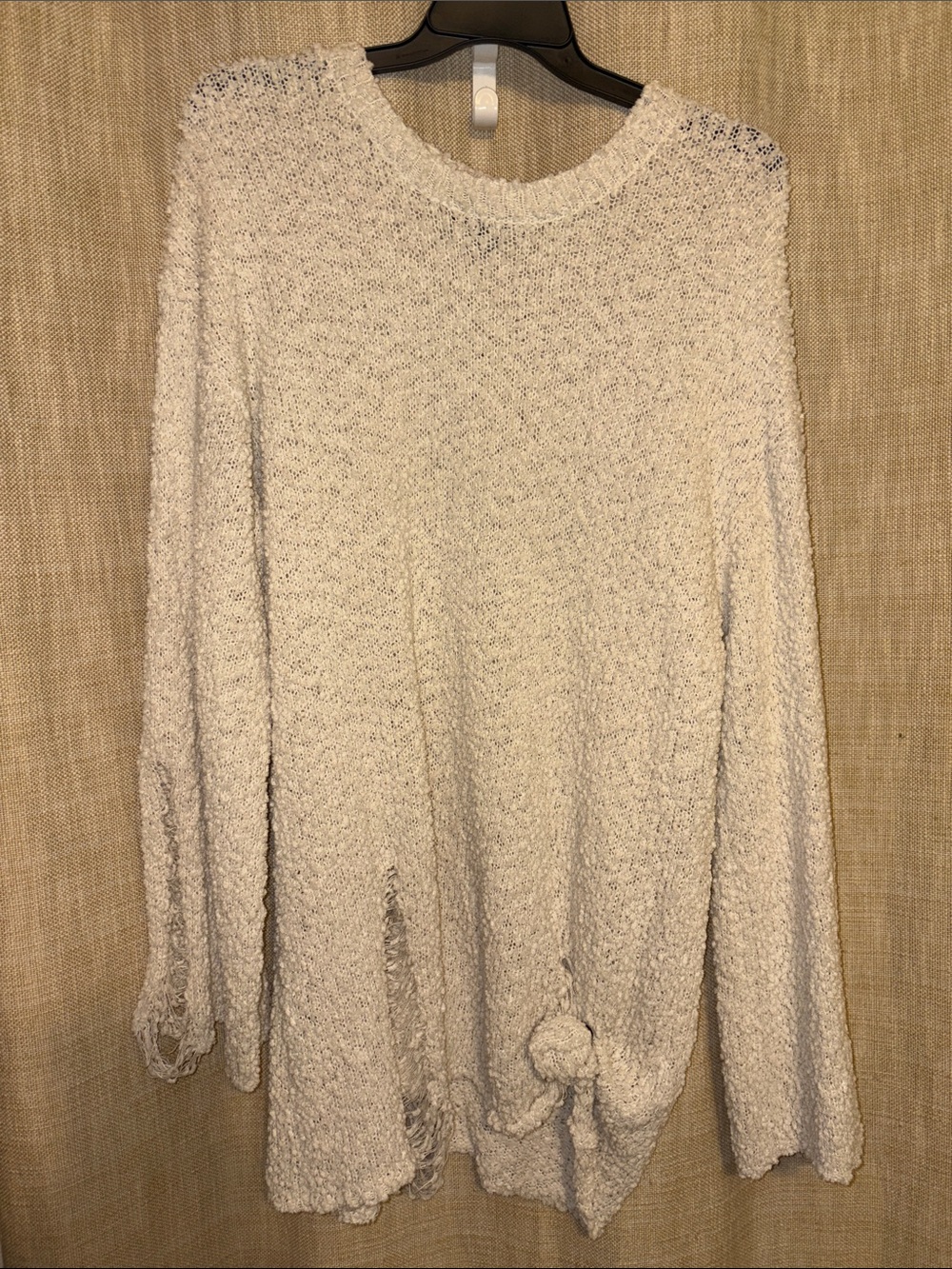 Cozy Cream Knit Mini Dress with Front Tie